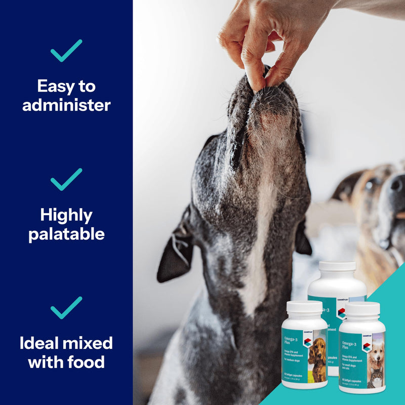Omega-3 Soft Gels for Large Dogs – Essential Fatty Acids with Vitamins A, E & D3 – Skin, Coat & Joint Supplement – 60 Count Large/X-Large - 60 count