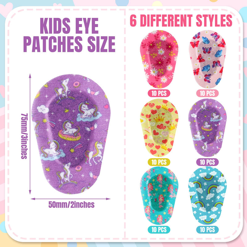 [Australia] - Panelee 60 Pcs Adhesive Eye Patches for Kids Girls Designs Cotton Adhesive Bandages for Girls Toddler, 6 Styles 