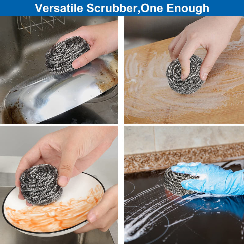 [Australia] - 10 Pack Stainless Steel Scrubber, Steel Wool Srubber for Scouring Stubborn Messes from Pots and Pans, Stoves,Broiler Racks,Grills and More Stainless Steel-Pack of 10 Scrubbers 