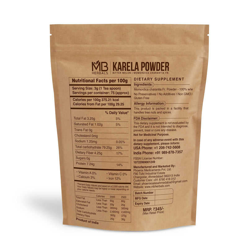 [Australia] - MB Herbals De-Seeded Karela Powder 8 oz / 227 Gram (0.5 lb) | 100% Pure Bitter Melon Powder | Momordica charantia Fr. | No Preservatives Non GMO Gluten Free 