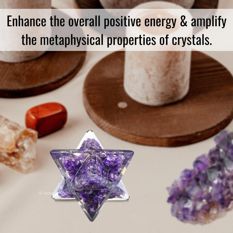 Amazing Gemstone 1 Pcs Amethyst Large Crystal Orgone Merkaba Star for Reiki Healing Meditation and Crystal Grid