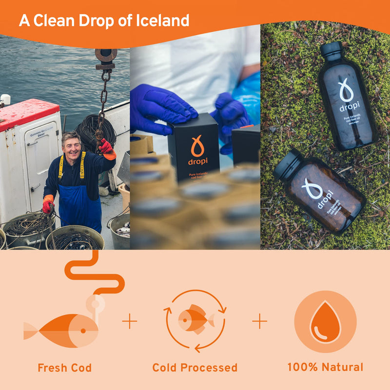 Dropi Icelandic Fish Oil - Extra Virgin Cod Liver Oil (EVCLO) - Natural Source of Vitamin A & D3 - Cold-Processed, Traceable & Pure from the Westfjords Pristine Atlantic Fishing Grounds (60 x 500mg) Unflavoured 60 count (Pack of 1)