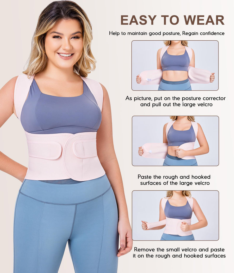 URSEXYLY Back Brace Posture Corrector for Women Adjustable Shoulder Straightener Full Back Support Upper,Lower Back Pain Relief,Spine Straightener Posture Corrector (Pink, Large) Pink