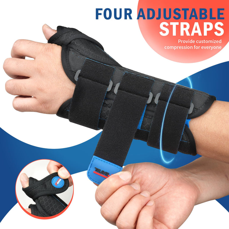 [Australia] - FEATOL Carpal Tunnel Wrist Brace Night Support, Thumb Spica Splint Right Hand for De Quervains Tenosynovitis, Tendonitis, Wrist Brace With Thumb Support-Large/XLarge-Women & Men, Black Large/X-Large(Pack of 1) Right Hand-Black Blue 