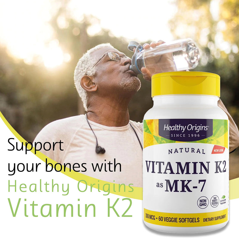 Healthy Origins, Vitamin K2 as MK-7, 100 mcg, 60 Vegetarian Softgels, High Strength, Gluten Free, SOYA Free, Non-GMO 60 Capsules