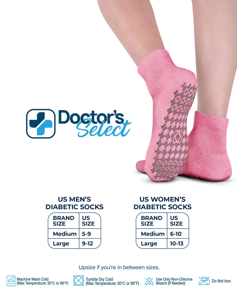 [Australia] - Doctor's Select Diabetic Ankle Socks with Grippers for Men and Women - 4 Pair 1/4 Length Neuropathy Socks for Women Large Lilac/Fuchsia/Sky Blue/Purple - 4 Pairs 