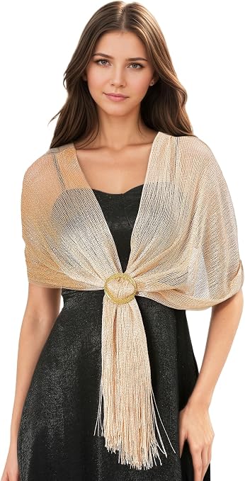 MissShorthair Women's Sparkle Shawls and Wraps for Party Dresses 1* Metallic Champagne Gold
