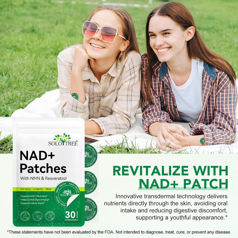 NAD+ Patches 30 Count | NMN & Resveratrol Supplement | Anti-Aging Support | Cellular Repair & Energy Boost | Skin-Friendly 8-Hour Sustained Transdermal Release | Vegan Cruelty-Free Paraben-Free