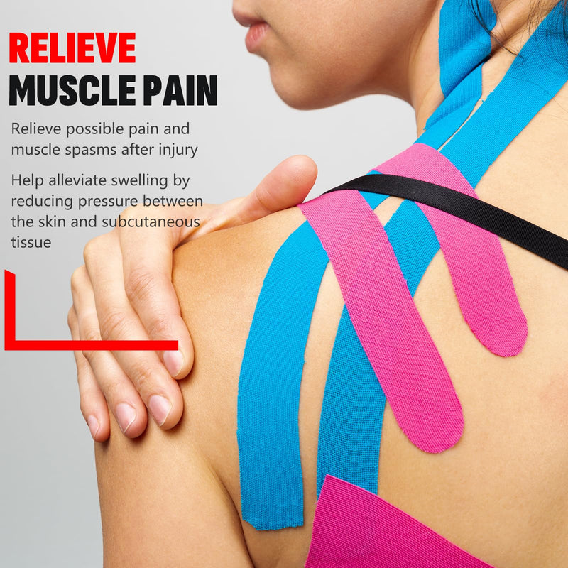 [Australia] - 40PCS Precut Kinesiology Tape Strips, 8 Colors 2 inch x 10 inch Cotton Athletic Tape, Kinetic Tape, Elastic Muscle Tape, Sports Tape, Knee Tape for Exercise and Daily Use 