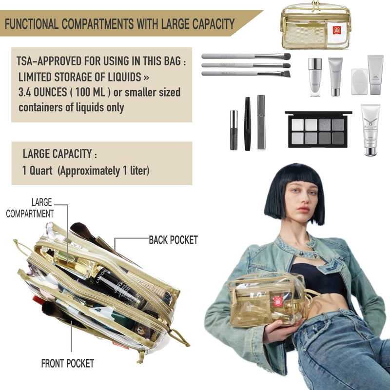 Rough Enough Clear Toiletry Bag TSA Approved Travel Makeup Bag Bundle Set
