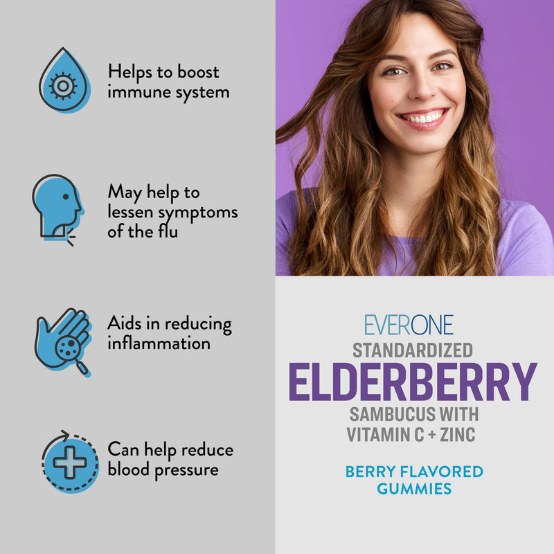 Ever One Sambucus Elderberry Gummies for Adults with Vitamin C and Zinc | Immune Support Supplement - Vegan, Gelatin Free, Gluten Free, GMO Free-Berry Flavored, Black Elderberry Immune Gummy Vitamins