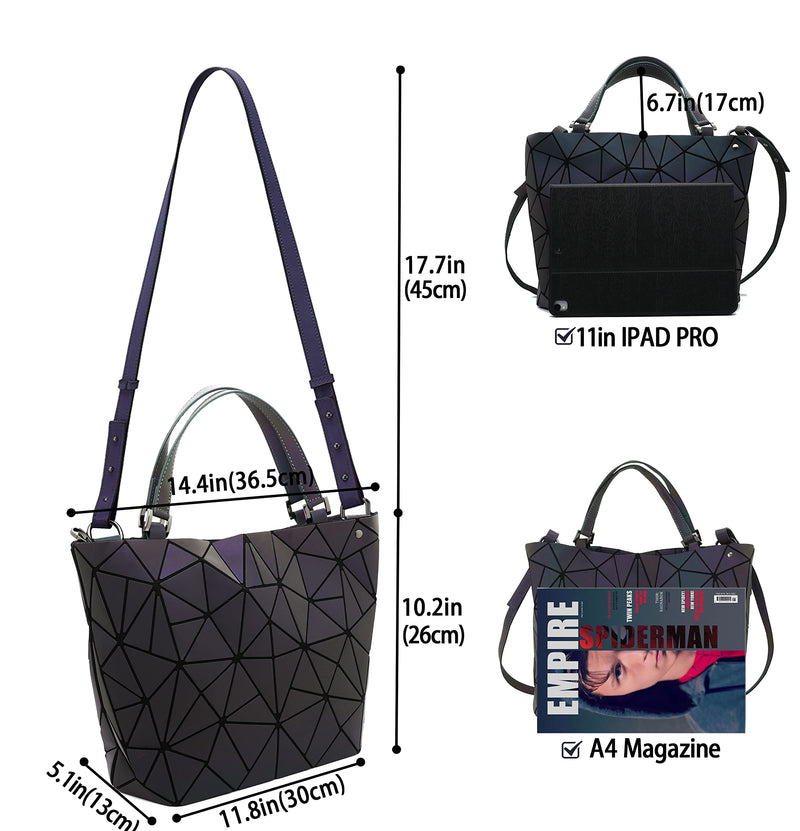 Geometric Purse for Women,Geometric Luminous Crossbody Bags (Large) and Holographic Clutch Set-3a