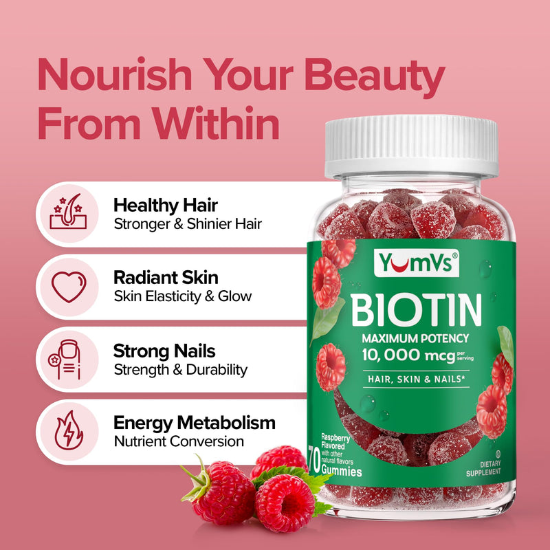 Biotin Gummies 10,000mcg – Biotin for Hair Growth Women – Great-Tasting Gummies – Hair, Skin & Nails Vitamins – Non-GMO Vegan Biotina Supplement for Women – 70 Count | Maximum Strength, Supports Hair Growth, Healthy Skin & Strong Nails, Great-Tasting, ...