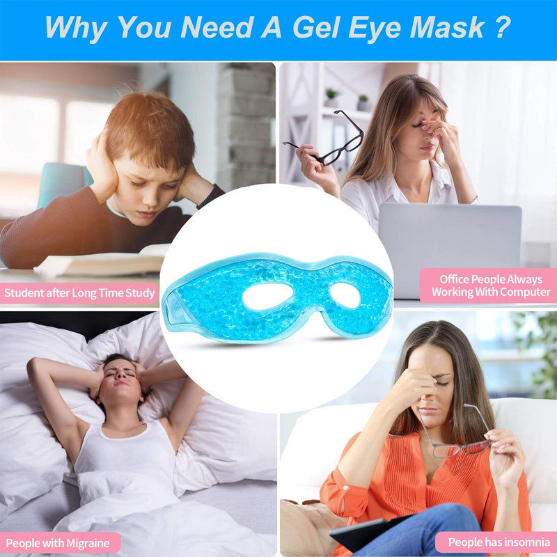 [Australia] - 2PCS Gel Eye Mask Reusable Hot Cold Therapy Gel Bead Eye Mask for Puffiness/Dark Circles/Eye Bags/Dry Eyes/Headaches/Migraines/Stress Relief, Cooling Eye Mask Hot/Cold Compress Eye Mask (Blue) Blue 