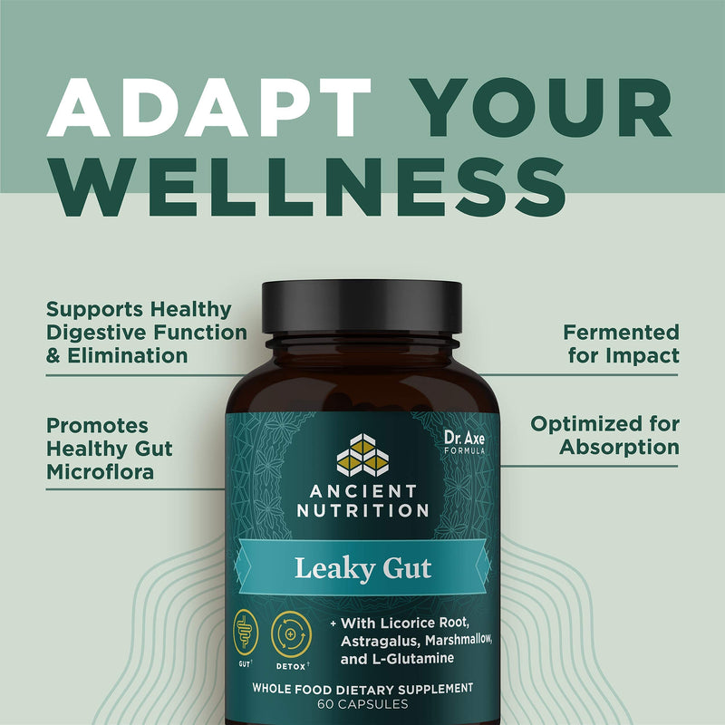 [Australia] - Ancient Nutrition Gut Health Supplement Leaky Gut Capsules, 60ctFormulated with Licorice Root, Astragalus, Marshmallow, and L-Glutamine, Gluten Free, Paleo and Keto Friendly, 60 Ct 
