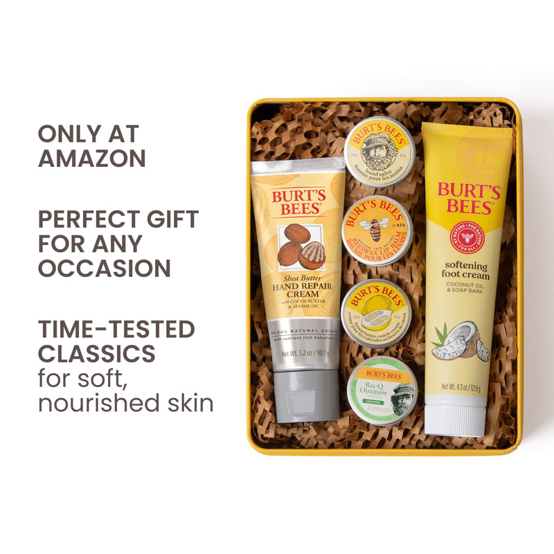 Burt's Bees Classics Gift Set, 6 Products in Giftable Tin | Cuticle Cream, Hand Salve, Lip Balm, Res-Q Ointment, Hand Repair and Foot Cream, Skin Care Essentials Classics Set 6 Piece Set
