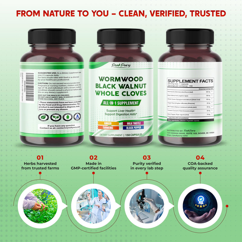 [Australia] - All-in-1 Wormwood Black Walnut Whole Cloves Ginger - Supports Liver Health & Aids Digestion - Made in The USA -150 Capsules 150 count (pack of 1) 