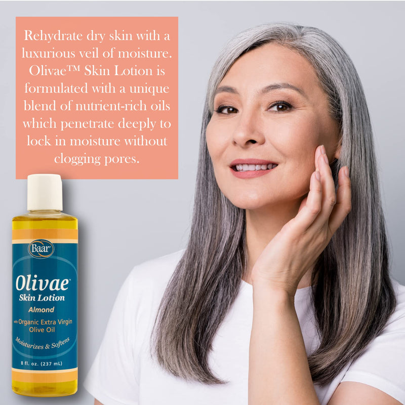 Olivae Skin Lotion & Massage Oil, Almond Scent, Organic Olive Oil, 8 Oz | Organic olive oil, lightweight moisturizer, massage formula, skin care routine 8 Ounce (Pack of 1)