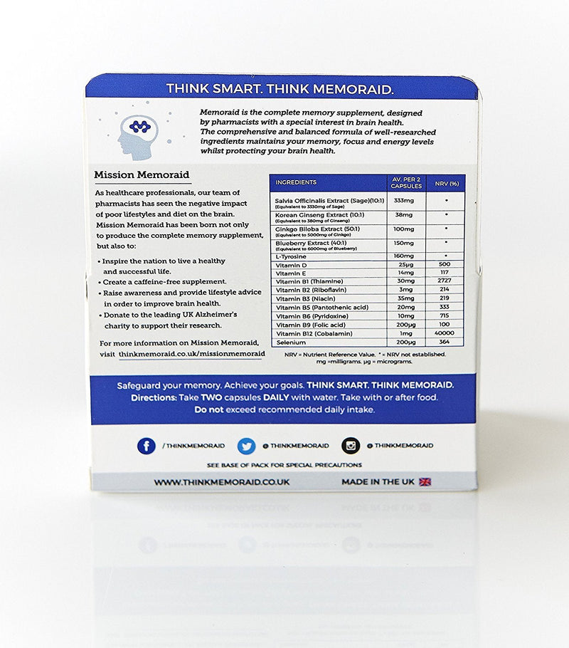 Brain Supplement | Vegan | 60 Caps, 15 Ingredient Nootropic, Ginkgo Biloba, Blueberry Extract, Ginseng, Sage with Brain Vitamins, Vitamin D, Vitamin B Complex, Vitamin B12, Vitamin E,Selenium 1