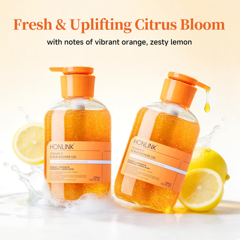 Vitamin C Exfoliating Body Wash for Women – Gentle Shower Gel with Pecan Shell Powder & Botanical Extracts for Daily Hydrating & Smoothing Body Care Routine 1 Bottles Shower Gel
