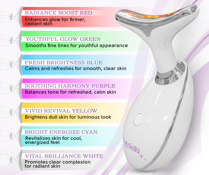 7 LED Light Beauty Tool – Face and Neck Massager with Jade Roller, Case, and Cloth (White) White