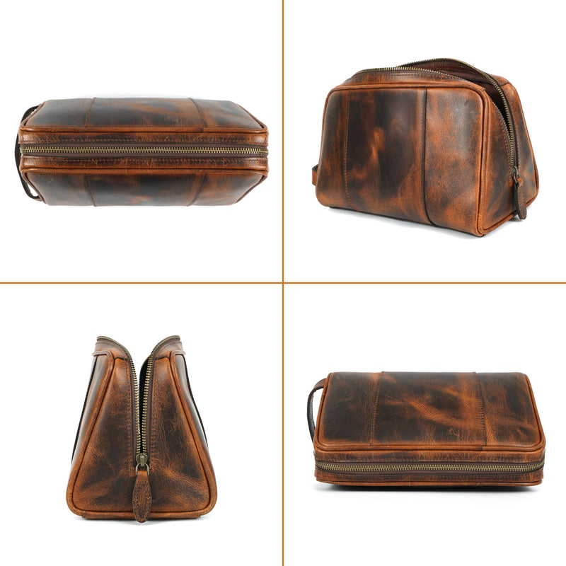 Premium REAL Leather Toiletry Bag for Men Dopp Kitt Hanging Mens Toiletry Large TSA Toiletries Bag Shaving Grooming Bag Organizer