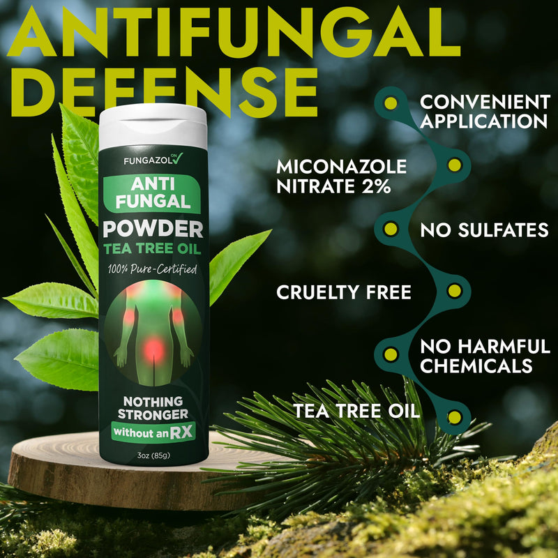 Antifungal Body Powder with Miconazole Nitrate 2% for Jock Itch & Ringworm | Medicated Body Powder for Jock Itch, Athlete's Foot, Ringworm & Odor, Soothes Itchy Skin, Tea Tree Oil, 3 oz, pack of 3