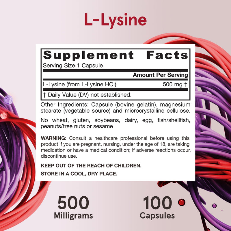 [Australia] - Jarrow Formulas L-Lysine 500 mg, Dietary Supplement, Amino Acid for Protein Synthesis and Healthy Tissue Support, 100 Capsules, 100 Day Supply Fish/shellfish 1 Count (Pack of 100) 