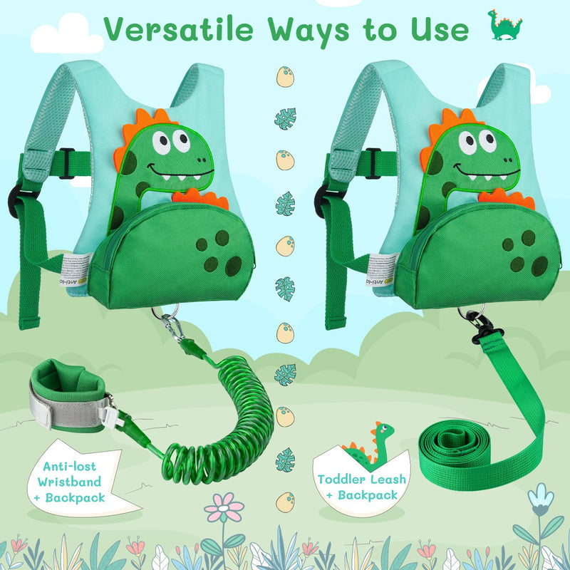 [Australia] - Dr.meter 3 in 1 Toddler Harness Leash + 8.2ft Anti Lost Wrist Link, Cute Dinosaur Kids Safety Harness Tether with Key Lock, Child Protective Leashes While Walking for Outdoor Activity Keep Kids Close 
