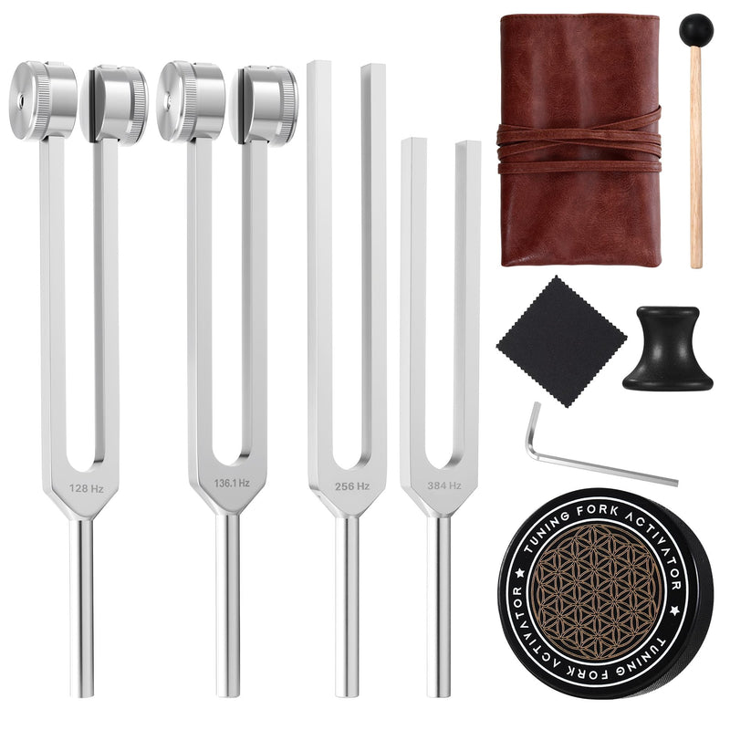 [Australia] - Healing Tuning Torks Set 128hz 136.1hz 256hz 384hz Tone Therapy Healing Sound Bath Instrument for Chakra Yoga Diapasones Terapeuticos Meditation Tools with Tuning Forks Stand and Activator 