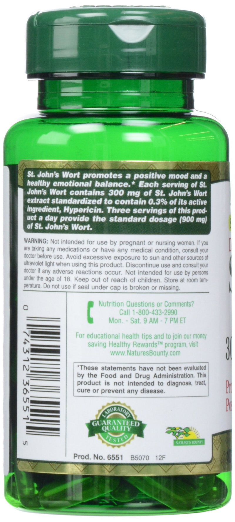 [Australia] - Nature's Bounty St. John's Wort Pills and Herbal Health Supplement, 300mg, 100 Capsules, Gelatin, Dicalcium Phosphate, Silica, Vegetable Magnesium Stearate Unflavoured 100 Count (Pack of 1) 