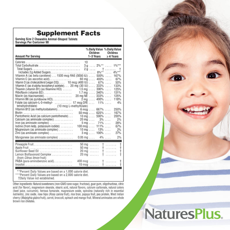 [Australia] - Natures Plus Animal Parade Children's Chewable Multivitamin, Watermelon - 180 Animal-Shaped Tablets - Promotes Health & Well-Being - Vegan, Gluten Free - 90 Servings 