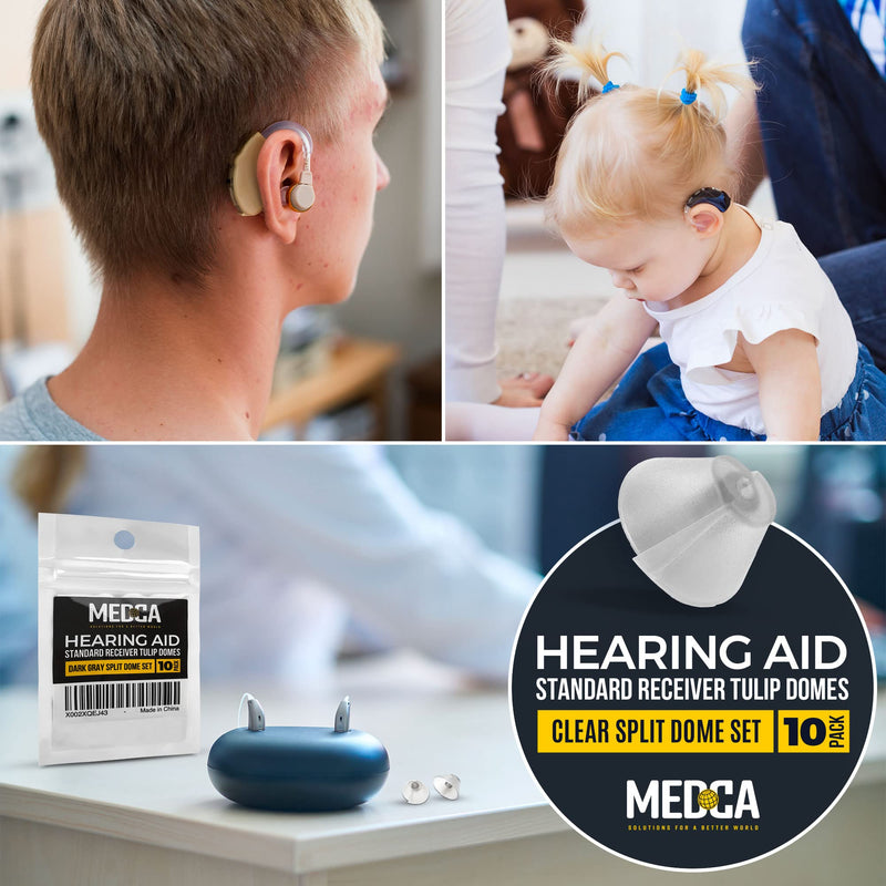 MEDca Hearing Aid Standard Receiver Tulip Domes Compatible with GN Resound Sure Fit - 10-Pcs Universal Invisible Tip Replacement Ear Domes for BTE PSAP Hearing Amplifiers and Open Fit Models, Clear 10 Count (Pack of 1)