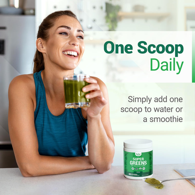 [Australia] - Nested Naturals Super Greens Daily Superfood Powder - Certified USDA Organic Green Powder w/20+ Whole Foods, Spirulina Powder,Wheat & Barley Grass - Probiotics, Fiber & Enzymes - Original Flavour, 30 Original (30 Servings) 