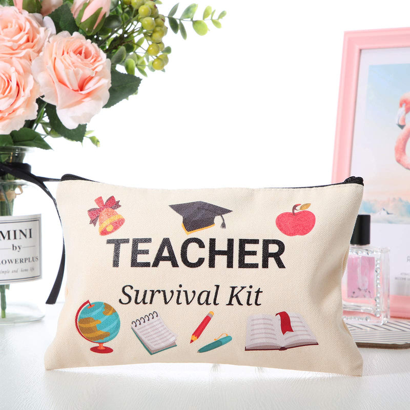 Frienda 10 Pcs Teacher Cosmetic Bags Canvas Zipper,7.87 x 5.71 Inches | Teacher Appreciation Makeup Pouches, Pencil Case for School Supplies, Travel Toiletry Organizer with Survival Kit Design 7.87 x 5.71 Inches (Pack of 2)