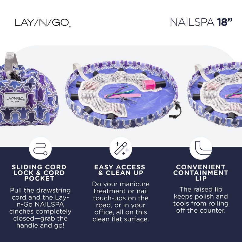 Lay-n-Go Cosmo Drawstring Cosmetic Pouch 20" Makeup Bag Organizer & Nail Spa 18" Acrylic Nail Polish Holder Toiletry Bag for Travel, Gift Bundle, Purple