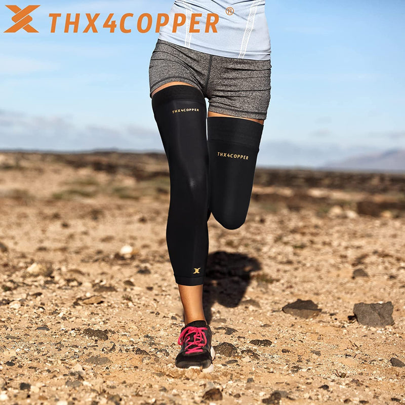 Thx4COPPER Full Leg Compression Sleeves, Anti Slip Long Leg Knee Stabilizer Brace, Knee Thigh Calf Support for Running Basketball Cycling Football, Leg Protection Knee Pain Relief Arthritis Recovery,Men & Women(Pair) X-Small