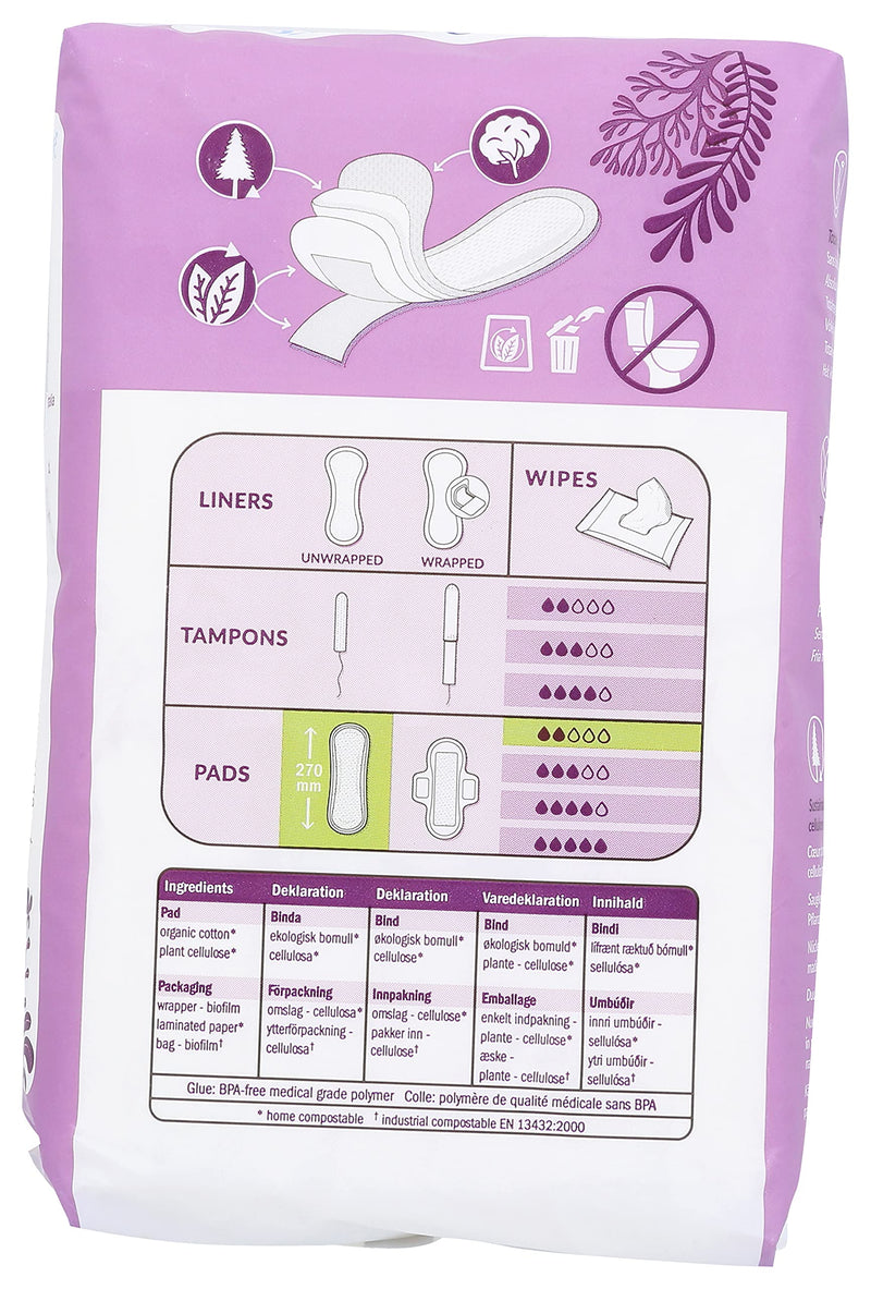 [Australia] - Natracare Natural Traditional Style Maxi Pads, Regular, Individually Wrapped, Without Wings in Plant-Based Bag (1 Pack, 14 Pads Total) 14 Count (Pack of 1) 