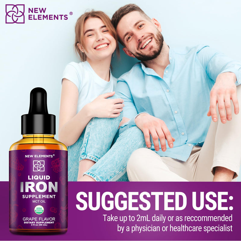 [Australia] - Iron Supplement for Women & Men Free Blood Builder, Iron Vitamin for Anemia USDA Organic Liquid Iron Drops for Adults with MCT Oil, Natural Grape Flavor, Faster Absorption & Immune Support, 2 Fl Oz 