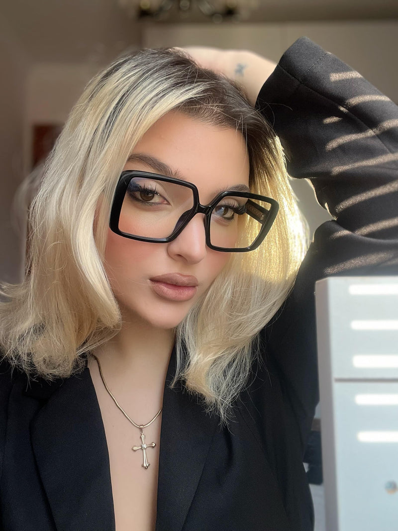 [Australia] - VISOONE Oversized TR90 Blue Light Blocking Glasses Fashion Accessories Non Prescription for Women Harvard Black Clear 