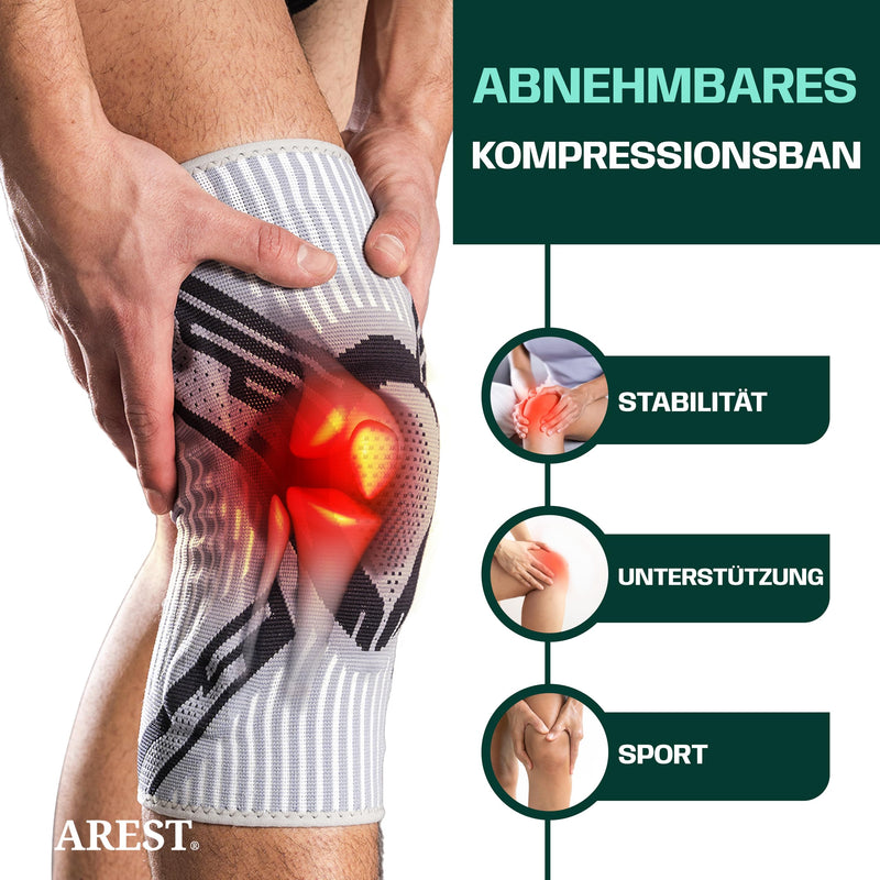 [Australia] - AREST knee support with compression band for women and men - compression knee support with side stabilizers for meniscus and osteoarthritis - knee sports bandage (M) 