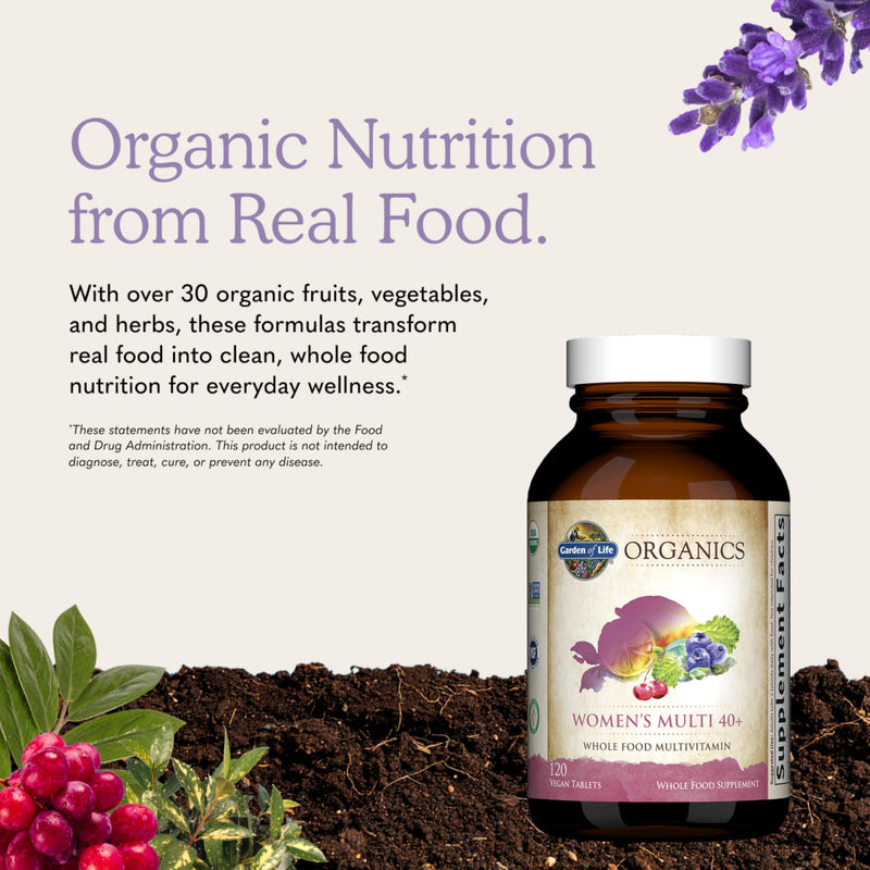 Garden of Life Multivitamin for Women 40 Plus, Organics Womens Vitamins, Hormone & Breast Health Support Blend, Vegan, 120 Tablets | Organic Womens Vitamins, Hormone & Breast Health Support Blend 120 Count (Pack of 1)