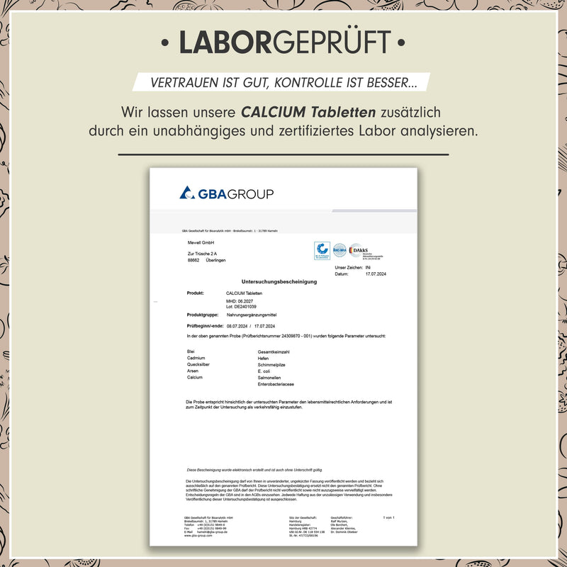 [Australia] - Calcium tablets 180x - optimally high dose with 800 mg calcium per day - maintaining normal bones and teeth - laboratory tested with certificate - without unwanted additives - 100% vegan - supply for 90 days 1x 180 tablets 