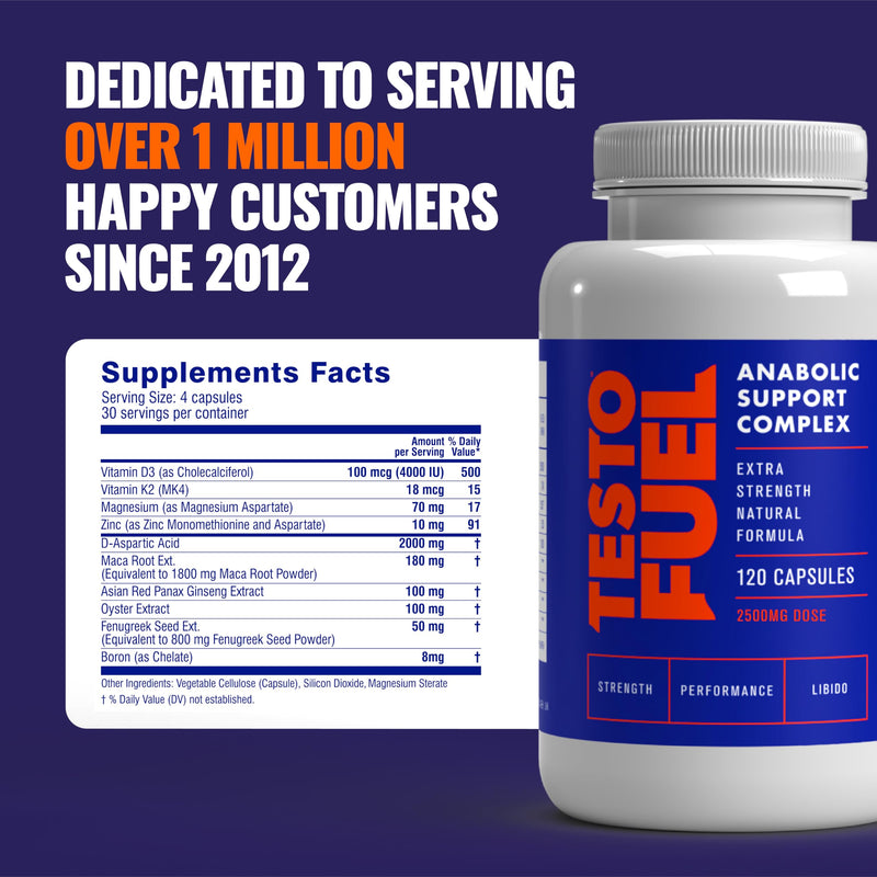 TestoFuel 120 T-Booster Pills - Test Booster for Men - 100% Natural Ingredients - Contributes to Normal Testosterone Levels & Muscle - Vitamin, Fenugreek & Magnesium Booster - UK Made Pro Supplement