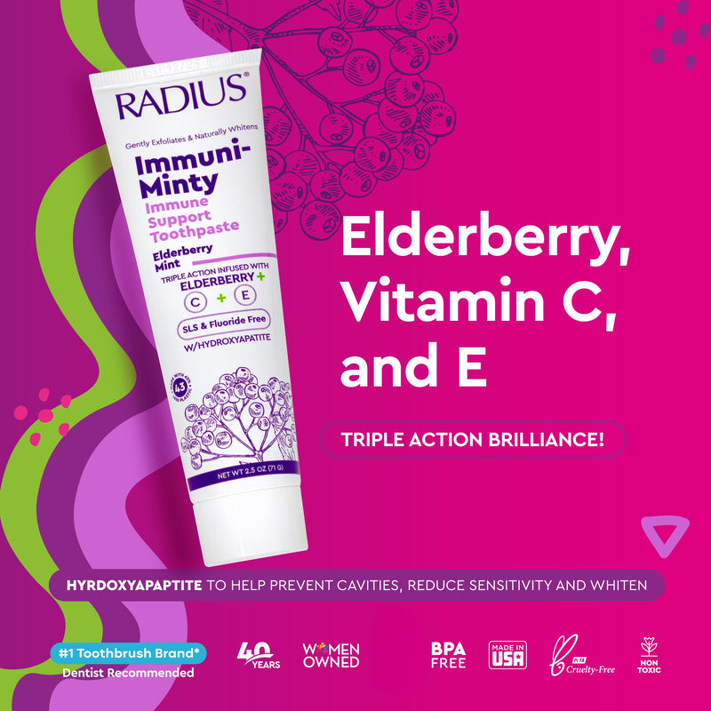 RADIUS ImmuniMinty Immune Support Toothpaste 2.5 Oz - Elderberry Mint - Pack of 3 2.5 Ounce (Pack of 3)