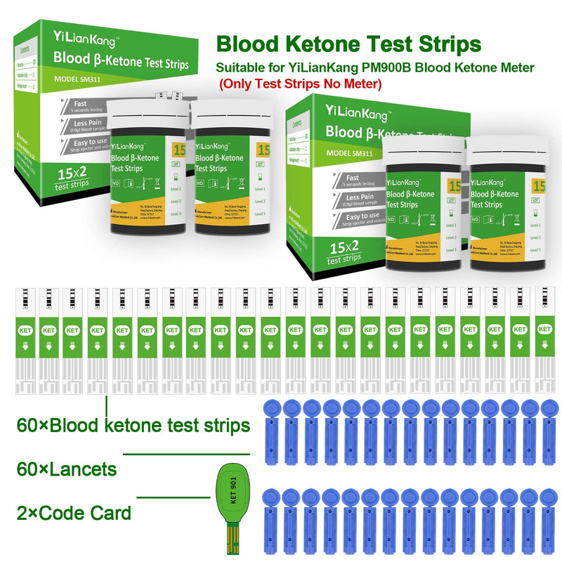 [Australia] - 60 Blood Ketone Test Strips & 60 Lancets. Ideal for The Keto Diet and Ketosis Monitoring. (Model SM311 Suitable for YiLianKang PM900B Ketone Meter) 1 Count (Pack of 60) 