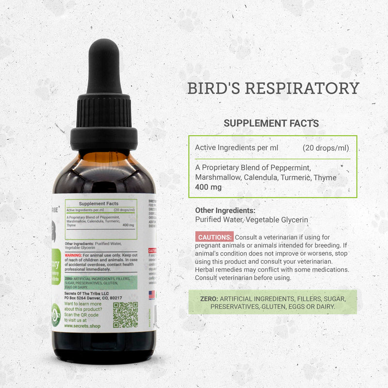 Birds Respiratory | Natural Herbal Dietary Pet Supplement for Birds | Healthy Respiratory System Support in Birds | Alcohol-Free Extract, Peppermint, Marshmallow, Calendula, Turmeric, Thyme 2 oz - PawsPlanet Australia