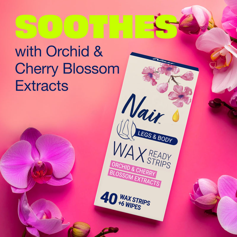 [Australia] - Nair Hair Remover Wax Ready Strips for Legs & Body, No Mess Waxing Kit for Hair Removal, 3-pack Wax Strips, 40ct Each Wax Kit 40 Count (Pack of 3) 
