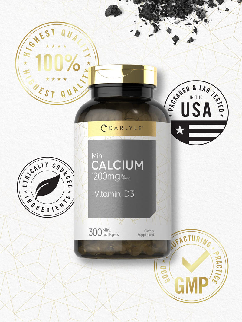 [Australia] - Carlyle Calcium 1200 mg with Vitamin D3 | 300 Mini Softgels | Non-GMO and Gluten Free Supplement 
