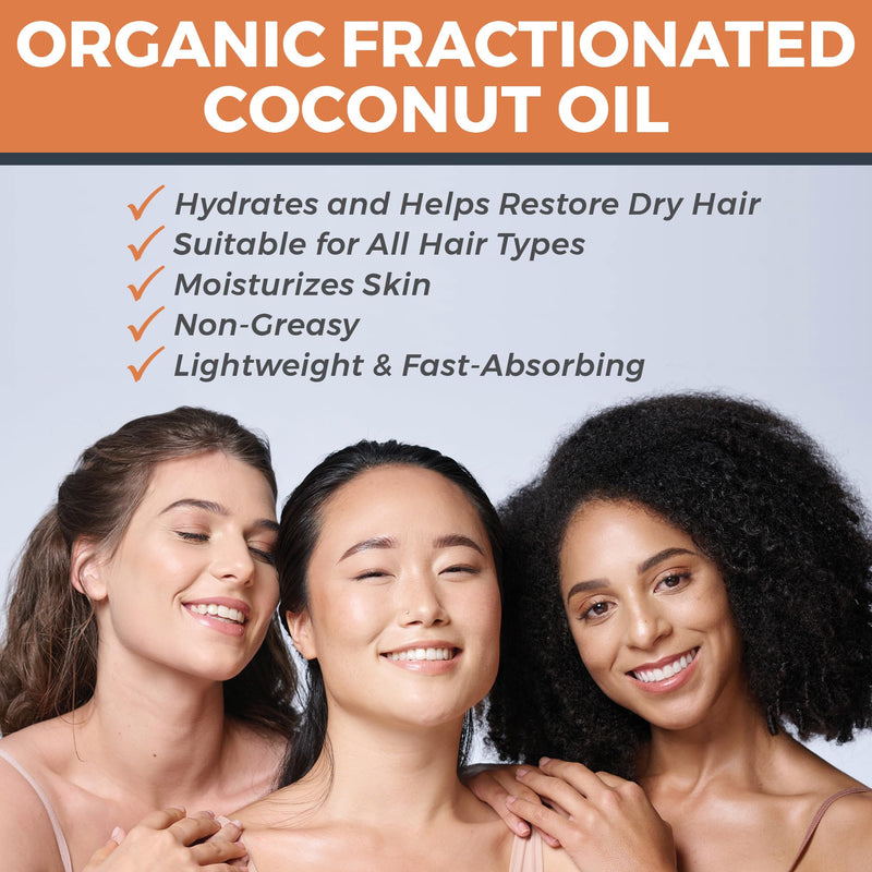 [Australia] - Viva Naturals Organic Fractionated Coconut Oil - Skin & Hair Moisturizer, Relaxing Massage and Body Oil, Carrier Oil for Essential Oils Mixing, Pure Non-Greasy Coconut Oil for Skin and Hair, 16 fl oz 